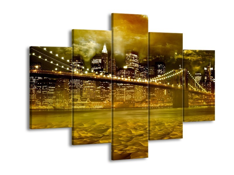 Glasschilderij New York, Brug | Oranje, Bruin, Groen | 150x105cm 5Luik