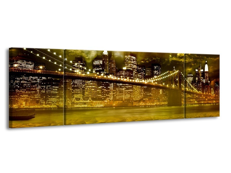 Glasschilderij New York, Brug | Oranje, Bruin, Groen | 170x50cm 3Luik