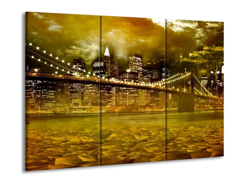 Glasschilderij New York, Brug | Oranje, Bruin, Groen | 60x90cm 3Luik