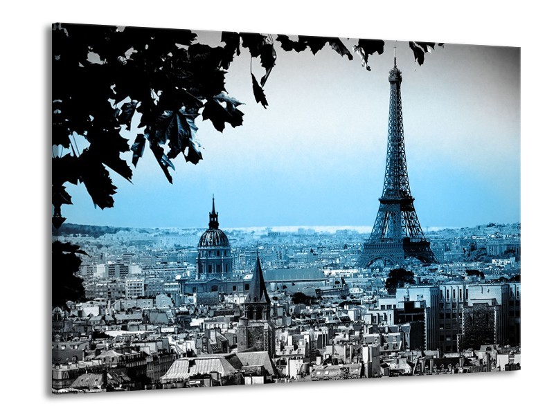 Canvas Schilderij Parijs, Eiffeltoren | Grijs, Blauw | 100x70cm 1Luik