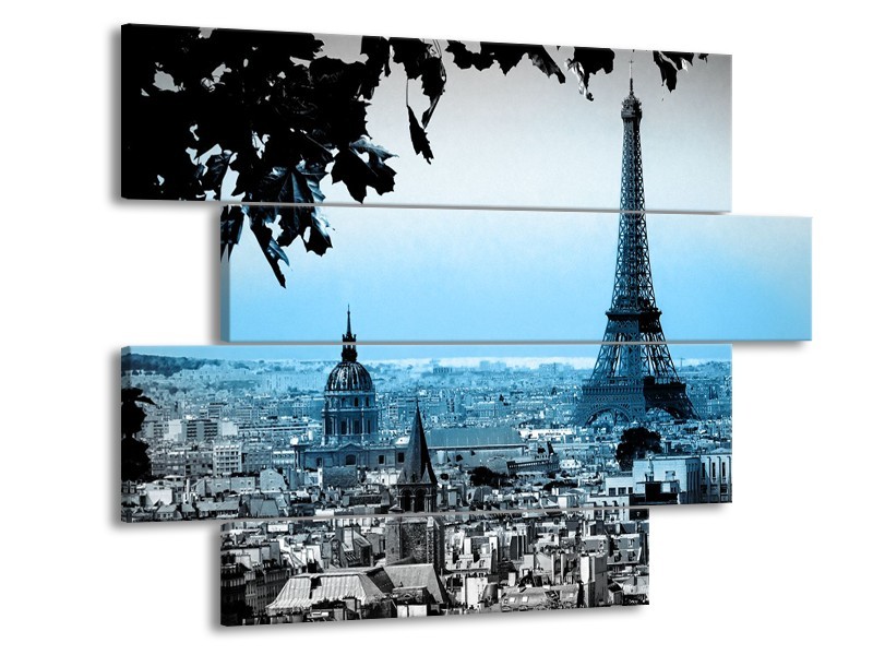 Glasschilderij Parijs, Eiffeltoren | Grijs, Blauw | 115x85cm 4Luik