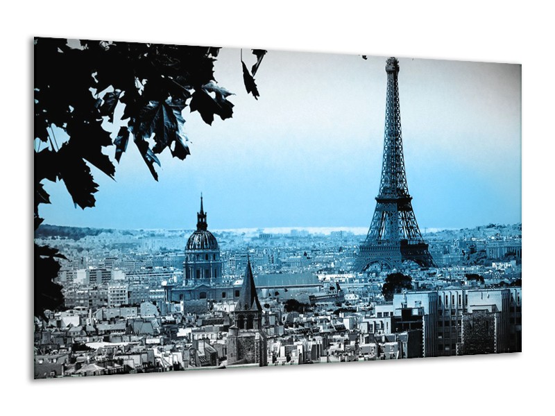 Glasschilderij Parijs, Eiffeltoren | Grijs, Blauw | 120x70cm 1Luik