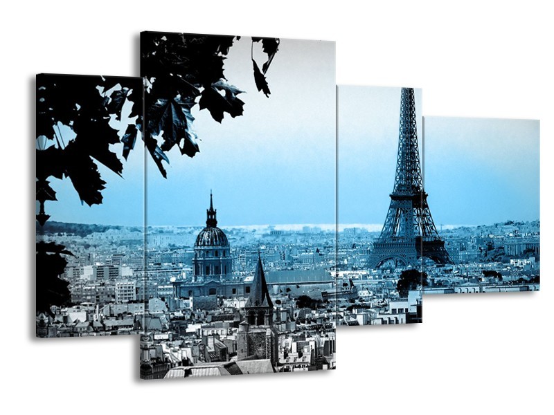 Canvas Schilderij Parijs, Eiffeltoren | Grijs, Blauw | 120x75cm 4Luik