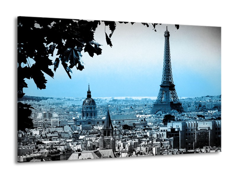 Glasschilderij Parijs, Eiffeltoren | Grijs, Blauw | 140x90cm 1Luik