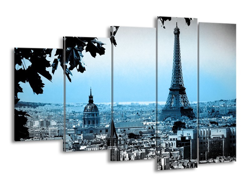 Glasschilderij Parijs, Eiffeltoren | Grijs, Blauw | 150x100cm 5Luik