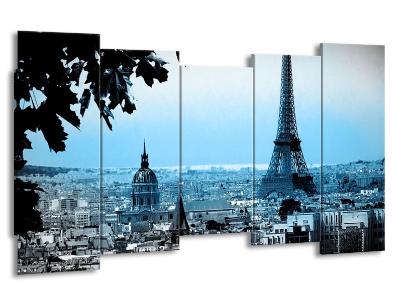 Canvas Schilderij Parijs, Eiffeltoren | Grijs, Blauw | 150x80cm 5Luik