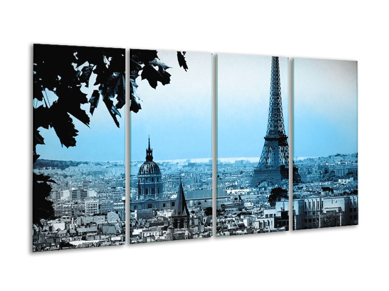 Canvas Schilderij Parijs, Eiffeltoren | Grijs, Blauw | 160x80cm 4Luik