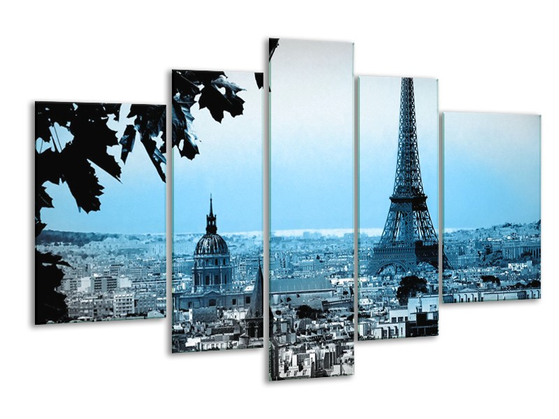 Glasschilderij Parijs, Eiffeltoren | Grijs, Blauw | 170x100cm 5Luik