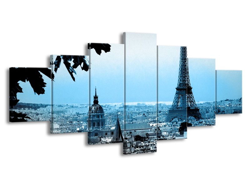 Canvas Schilderij Parijs, Eiffeltoren | Grijs, Blauw | 210x100cm 7Luik