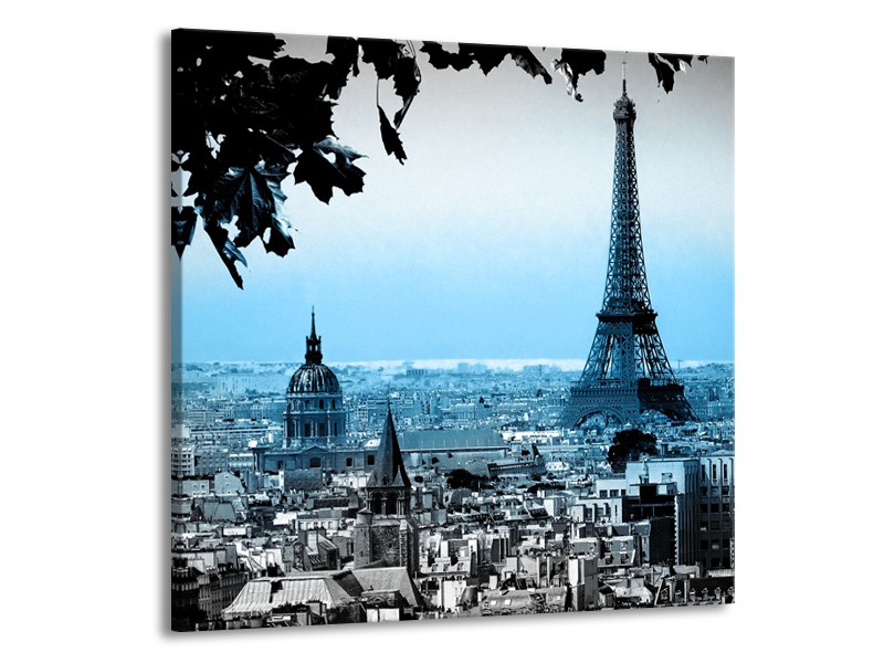 Glasschilderij Parijs, Eiffeltoren | Grijs, Blauw | 70x70cm 1Luik
