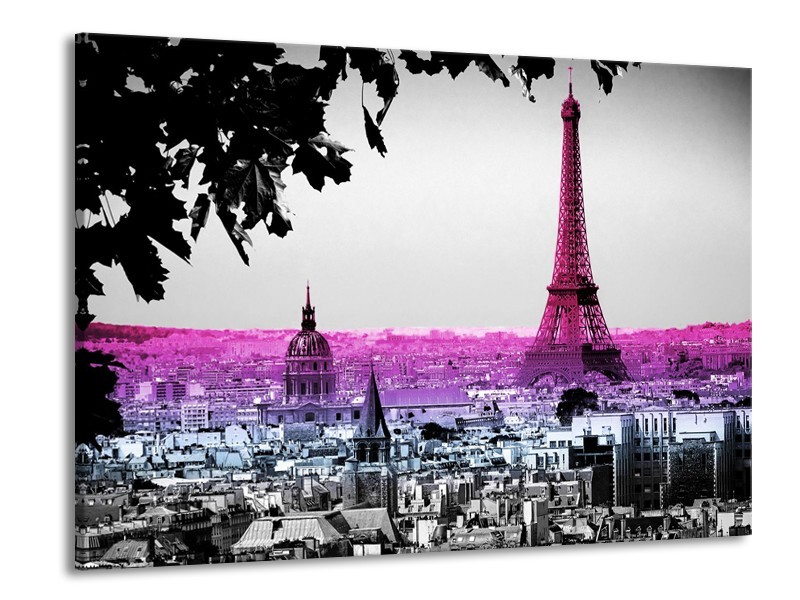 Canvas Schilderij Parijs, Eiffeltoren | Paars, Roze, Grijs | 100x70cm 1Luik