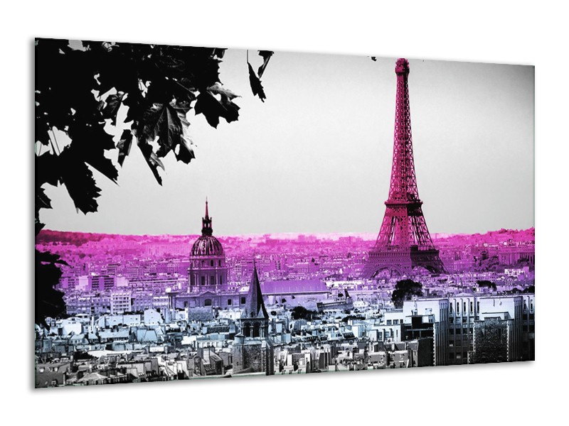 Glasschilderij Parijs, Eiffeltoren | Paars, Roze, Grijs | 120x70cm 1Luik