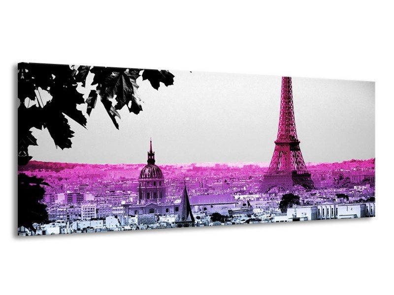 Glasschilderij Parijs, Eiffeltoren | Paars, Roze, Grijs | 145x58cm 1Luik