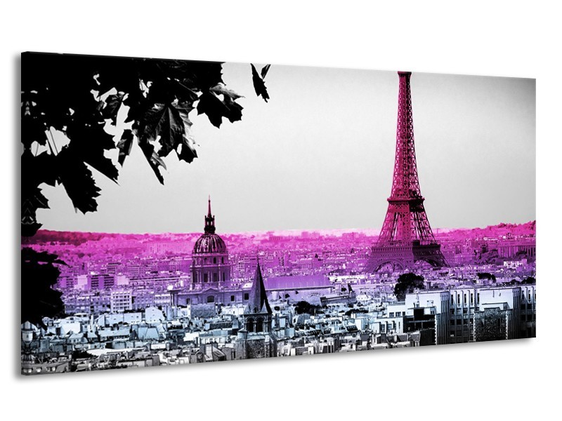 Canvas Schilderij Parijs, Eiffeltoren | Paars, Roze, Grijs | 170x90cm 1Luik