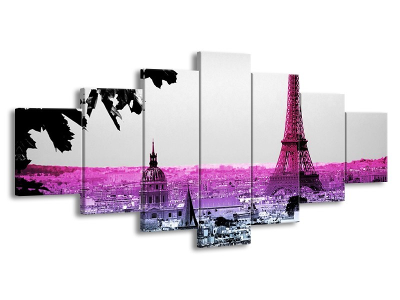 Glasschilderij Parijs, Eiffeltoren | Paars, Roze, Grijs | 210x100cm 7Luik