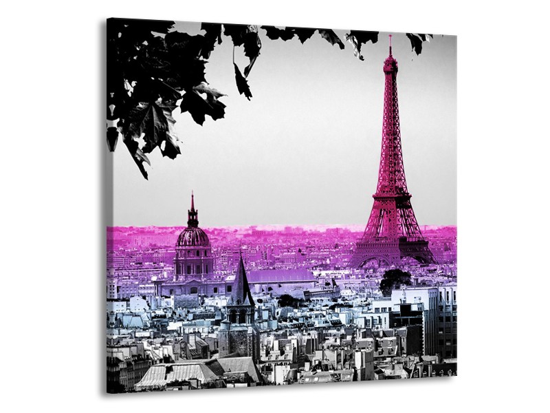 Glasschilderij Parijs, Eiffeltoren | Paars, Roze, Grijs | 50x50cm 1Luik