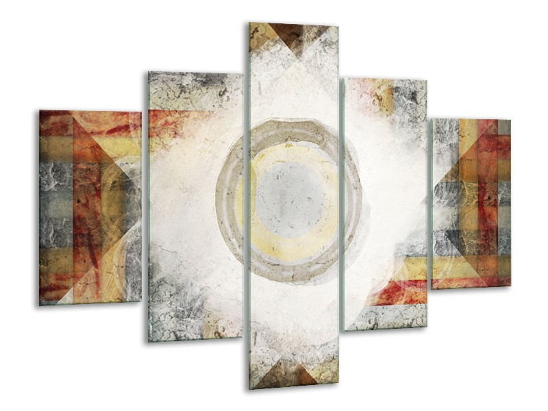 Glasschilderij Abstract | Grijs, Crème , Bruin | 100x70cm 5Luik