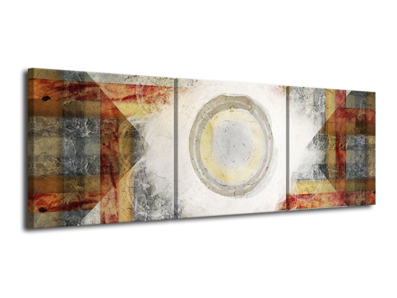 Glasschilderij Abstract | Grijs, Crème , Bruin | 120x40cm 3Luik