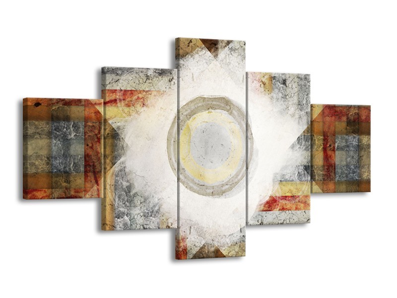 Canvas Schilderij Abstract | Grijs, Crème, Bruin | 125x70cm 5Luik