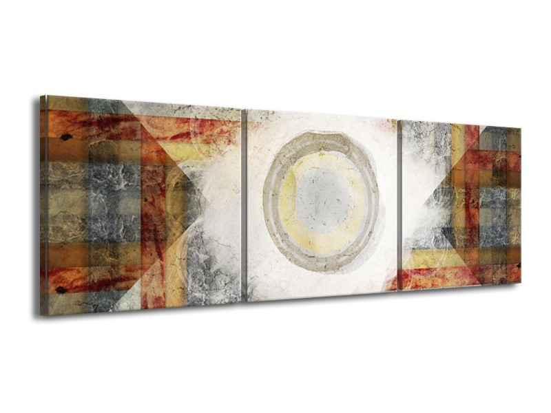 Glasschilderij Abstract | Grijs, Crème , Bruin | 150x50cm 3Luik