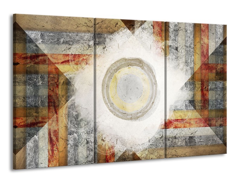 Glasschilderij Abstract | Grijs, Crème , Bruin | 165x100cm 3Luik
