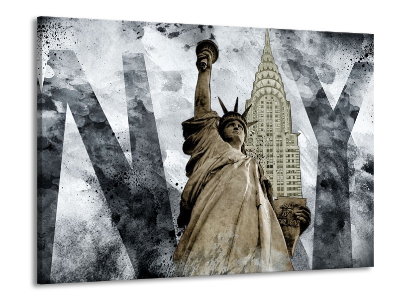 Canvas Schilderij Vrijheidsbeeld, New York | Grijs, Crème | 100x70cm 1Luik