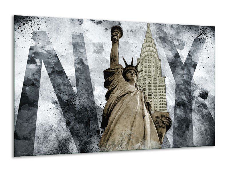 Canvas Schilderij Vrijheidsbeeld, New York | Grijs, Crème | 120x70cm 1Luik