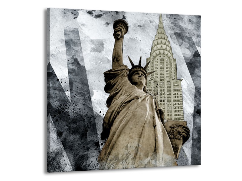 Canvas Schilderij Vrijheidsbeeld, New York | Grijs, Crème | 50x50cm 1Luik