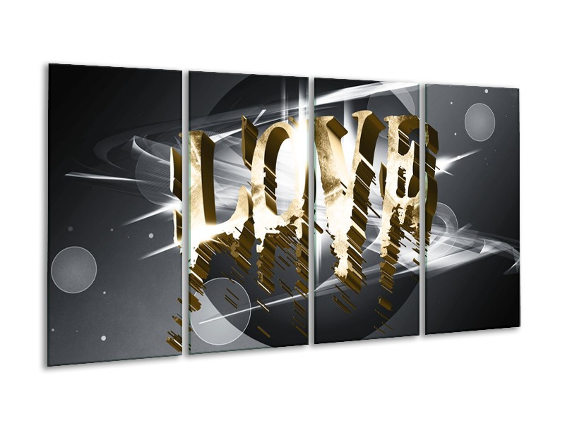 Canvas Schilderij Love, Abstract | Grijs, Crème, Goud | 160x80cm 4Luik