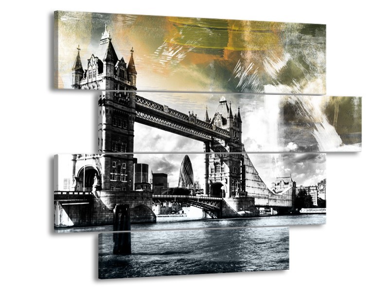 Glasschilderij Engeland, London | Zwart, Grijs, Groen | 115x85cm 4Luik
