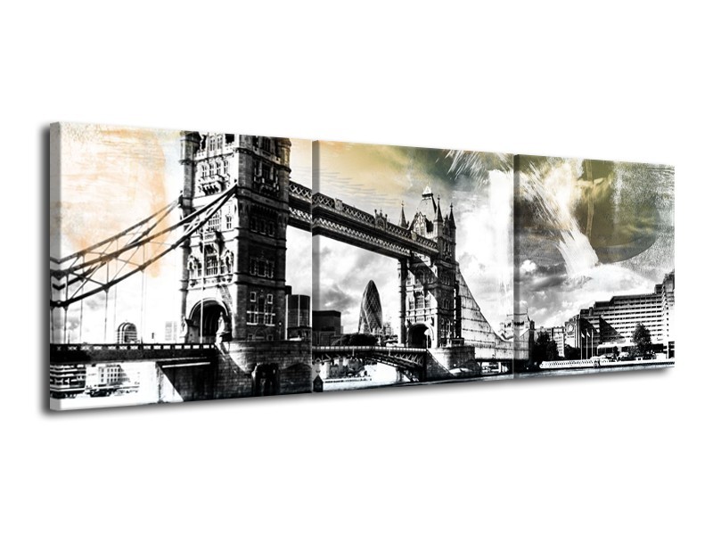 Canvas Schilderij Engeland, London | Zwart, Grijs, Groen | 120x40cm 3Luik