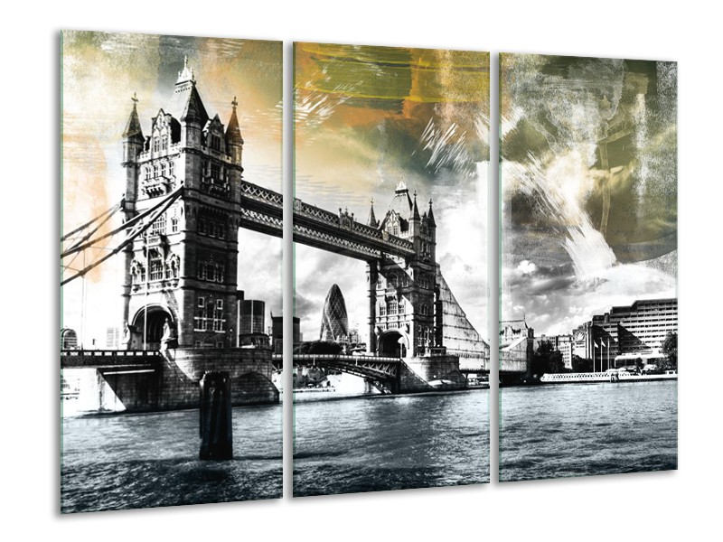 Canvas Schilderij Engeland, London | Zwart, Grijs, Groen | 120x80cm 3Luik