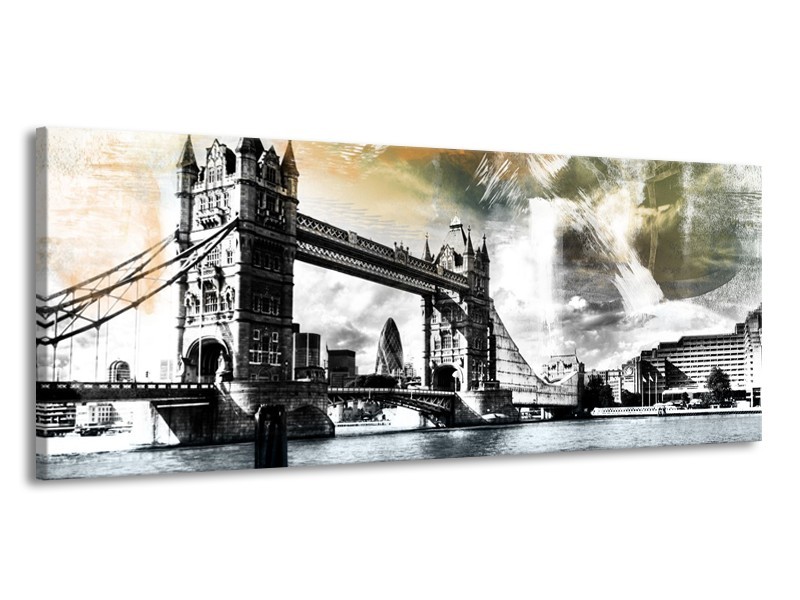 Canvas Schilderij Engeland, London | Zwart, Grijs, Groen | 145x58cm 1Luik