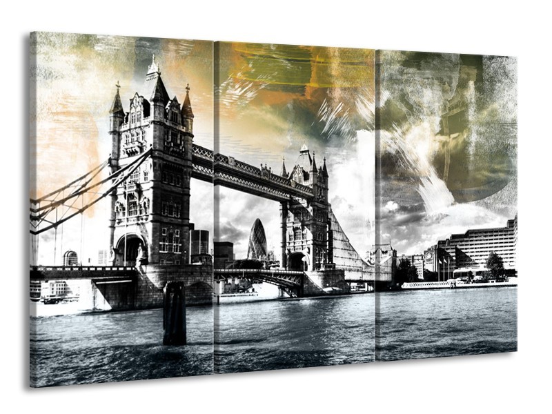 Canvas Schilderij Engeland, London | Zwart, Grijs, Groen | 165x100cm 3Luik