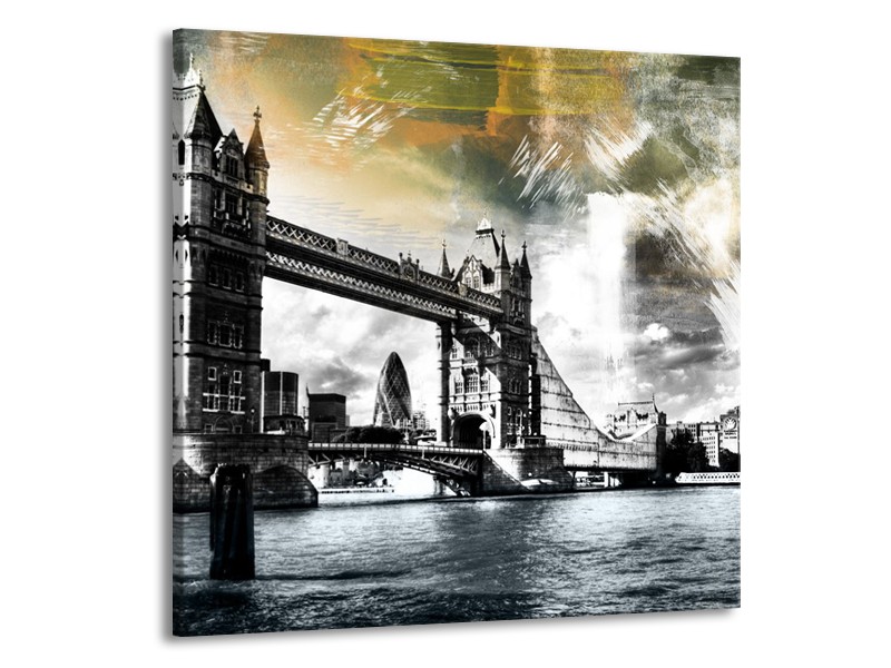 Glasschilderij Engeland, London | Zwart, Grijs, Groen | 70x70cm 1Luik