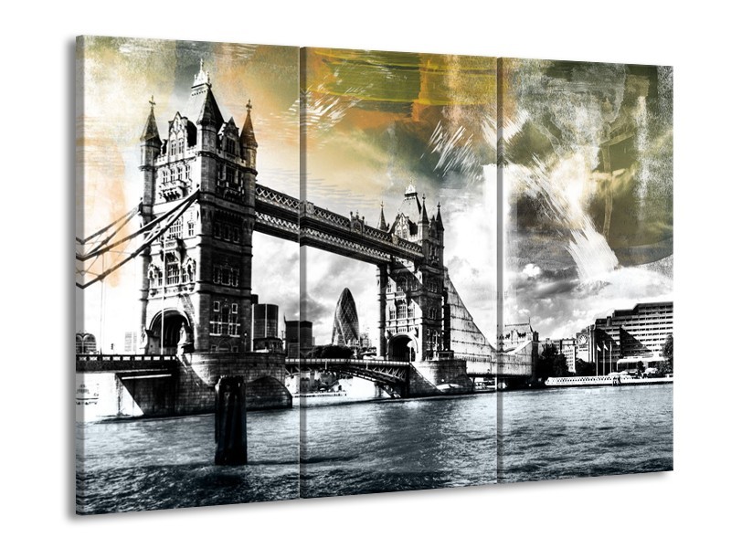 Canvas Schilderij Engeland, London | Zwart, Grijs, Groen | 60x90cm 3Luik