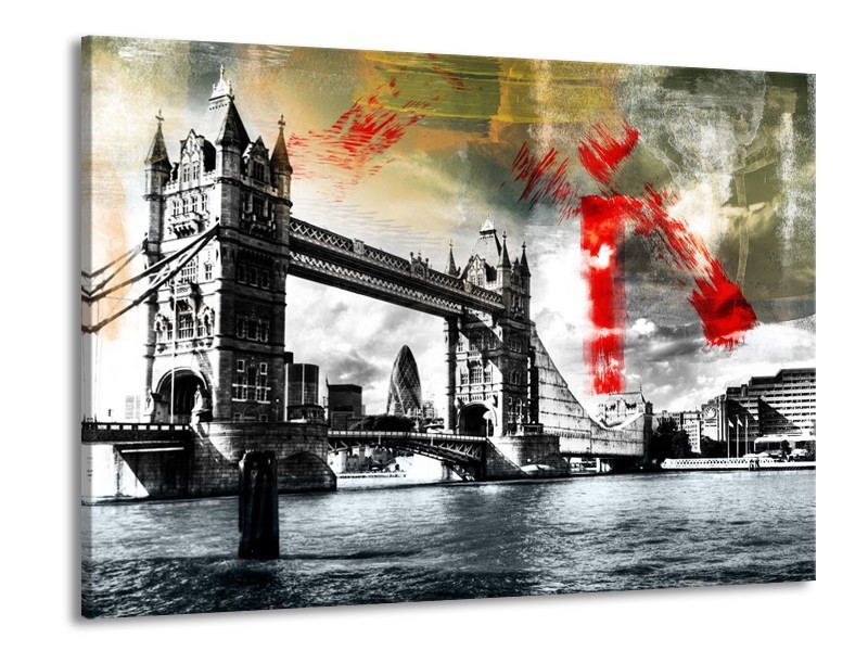 Canvas Schilderij Engeland, London | Zwart, Wit, Rood | 100x70cm 1Luik