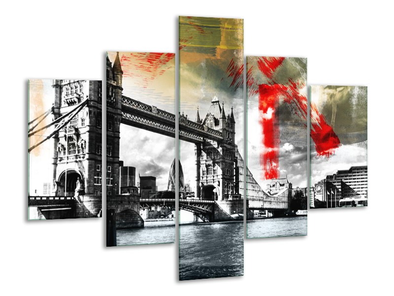 Glasschilderij Engeland, London | Zwart, Wit, Rood | 100x70cm 5Luik
