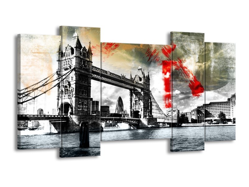 Glasschilderij Engeland, London | Zwart, Wit, Rood | 120x65cm 5Luik