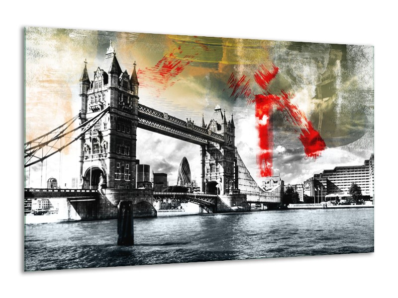 Canvas Schilderij Engeland, London | Zwart, Wit, Rood | 120x70cm 1Luik