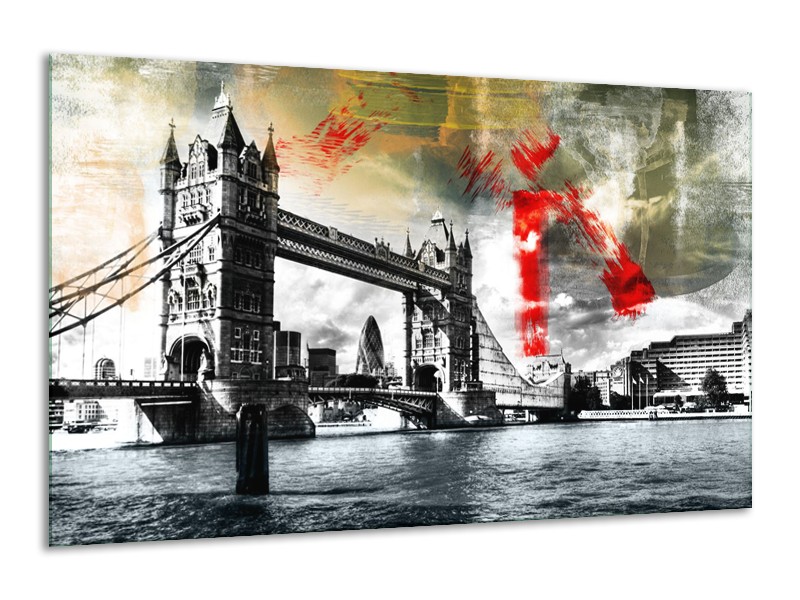 Glasschilderij Engeland, London | Zwart, Wit, Rood | 120x70cm 1Luik