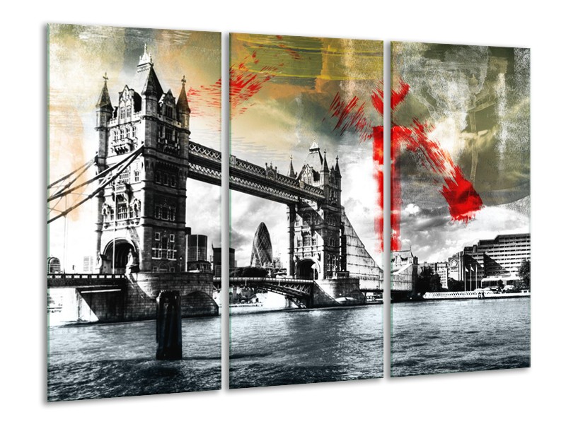 Glasschilderij Engeland, London | Zwart, Wit, Rood | 120x80cm 3Luik