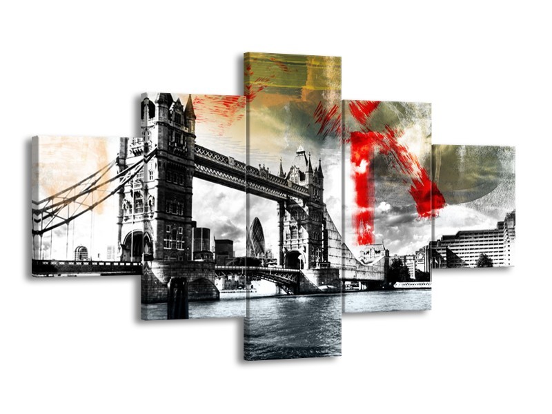 Glasschilderij Engeland, London | Zwart, Wit, Rood | 125x70cm 5Luik