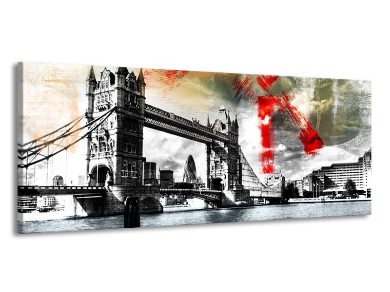 Glasschilderij Engeland, London | Zwart, Wit, Rood | 145x58cm 1Luik