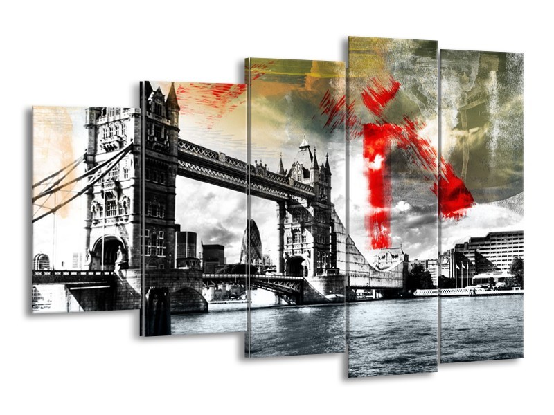 Canvas Schilderij Engeland, London | Zwart, Wit, Rood | 150x100cm 5Luik