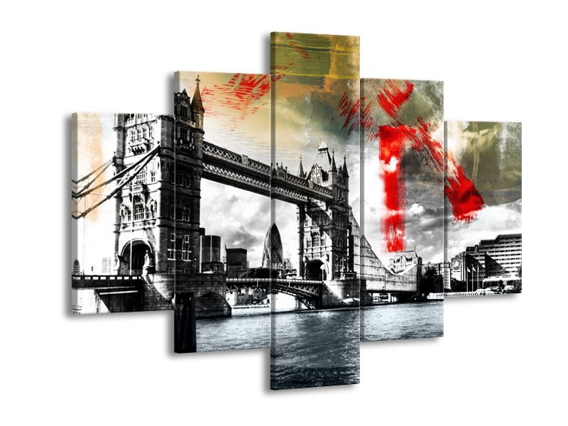 Canvas Schilderij Engeland, London | Zwart, Wit, Rood | 150x105cm 5Luik