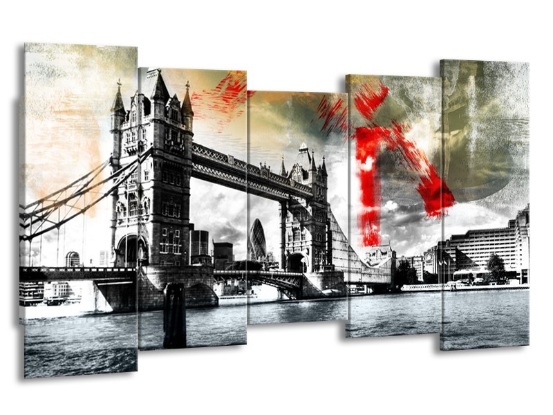 Canvas Schilderij Engeland, London | Zwart, Wit, Rood | 150x80cm 5Luik