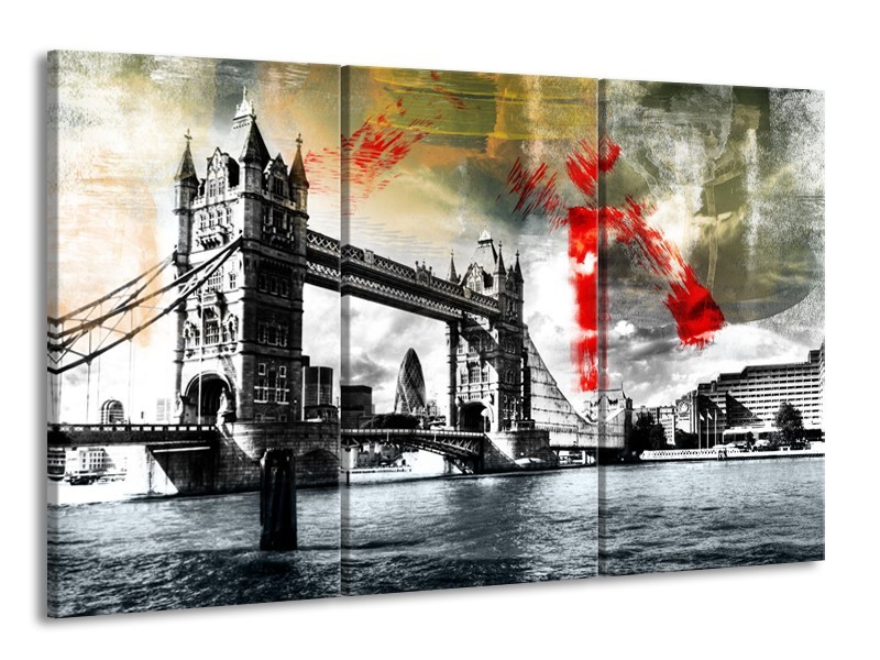 Canvas Schilderij Engeland, London | Zwart, Wit, Rood | 165x100cm 3Luik