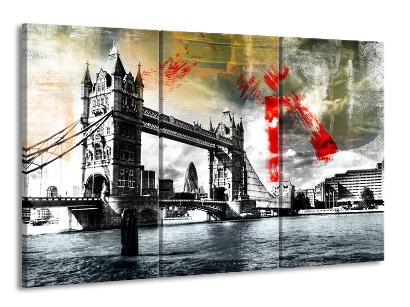 Glasschilderij Engeland, London | Zwart, Wit, Rood | 165x100cm 3Luik