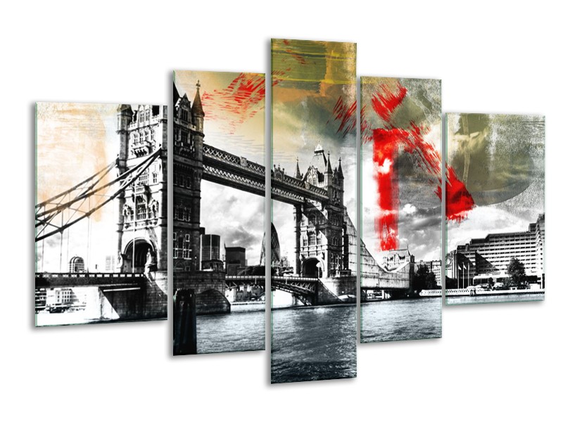 Canvas Schilderij Engeland, London | Zwart, Wit, Rood | 170x100cm 5Luik